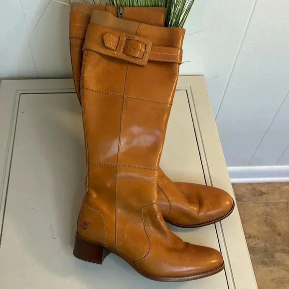 Timberland Shoes - Timberland Leather Knee High Riding Style Cognac Boots size 6.5